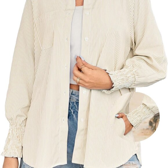 Versatile Women's Striped Oversized Shirt – Perfect for Work or Casual Outings - Picture 1 of 7